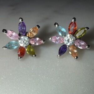 .925 Multicolor Floral Stud Earrings